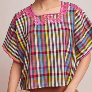Anthropologie Carolina K Gingham / Checkered Boxy Square Neck Cropped Top